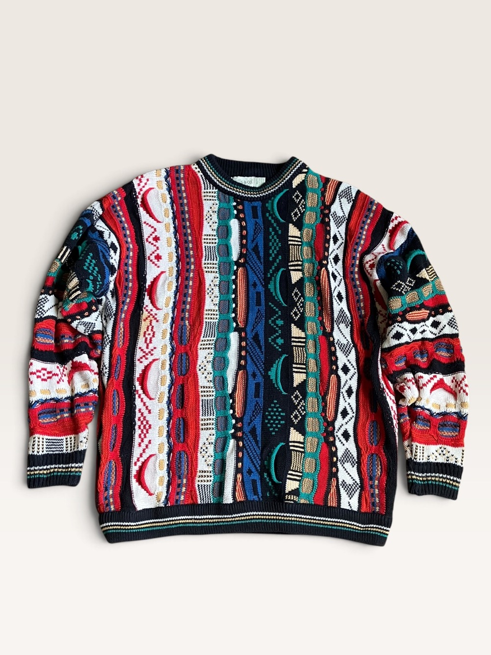 Vintage Wills & Co XL 100% Cotton 3D Knit Coogi Style Sweater Made USA 🔥